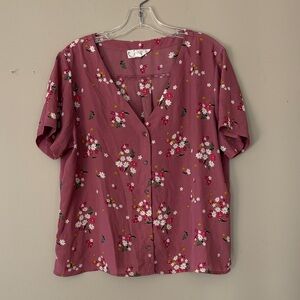 Pink Rose Floral Button-Up Blouse - Dusty Rose